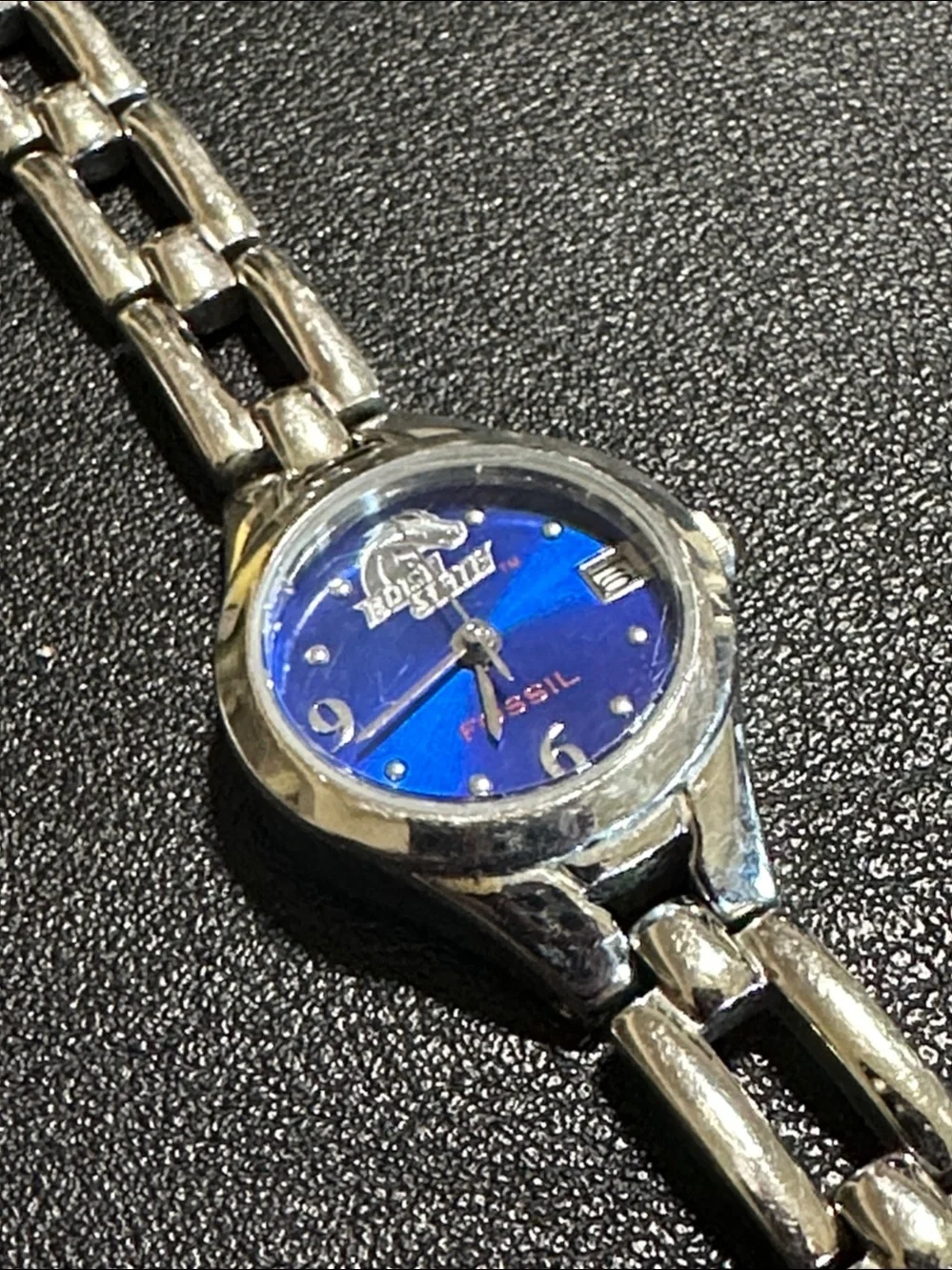 Fossil Boise State College Collection Silver Tone Link Watch